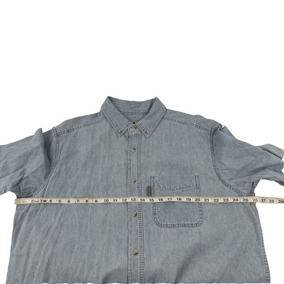 Mens Woolrich Denim Short Sleeve Button Down Shirt Sz XL Cotton Light Blue Work - Picture 6 of 8